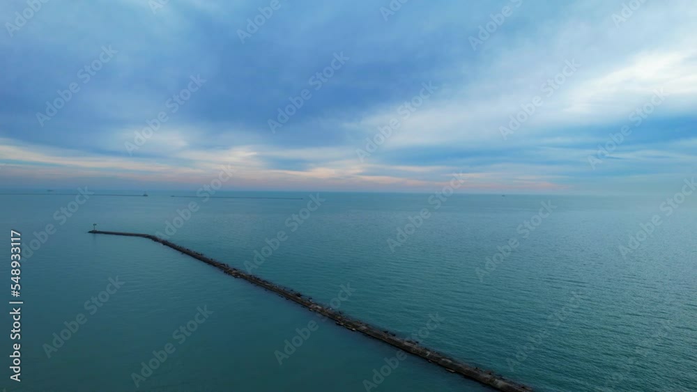 Dark Moody Gray Cloudy Sky Over Blue Sea Water Dark Moody Gray Cloudy Sky Over Blue Sea Water