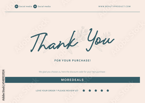 simple beauty thank you card a5 size with flower background decoration template print