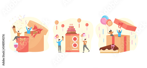 Birthday Party with Friends Flat Bundle Design