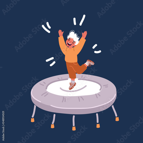 Cartoon vector illustration of Happy boy jumping on trampoline