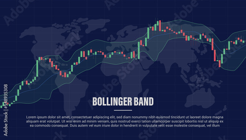 bollinger band indicator for stock market trading with candle stick and modern flat style photo