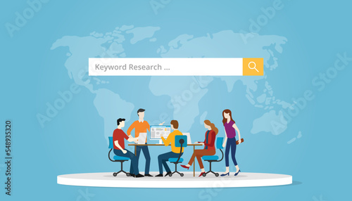 keyword research concept with team people work together analyze and researching best keywords with modern flat style
