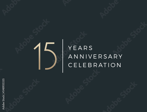 Fifteen years celebration event. 15 years anniversary sign. Vector design template. 