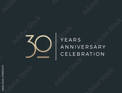Thirty years celebration event. 30 years anniversary sign. Vector design template.
