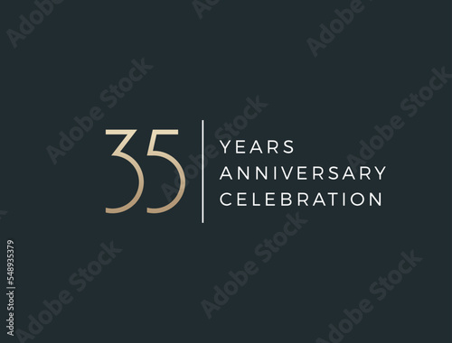 Thirty five years celebration event. 35 years anniversary sign. Vector design template. 