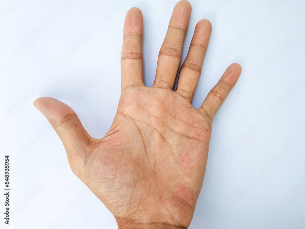asian man palm on white isolated background asian man palm on white isolated background
