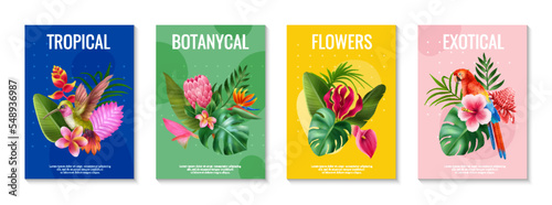 Realistic Exotic Flowers Poster Set