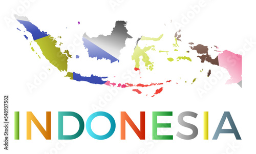 Bright colored Indonesia shape. Multicolor geometric style country logo. Modern trendy design. Cool vector illustration. © Eugene Ga