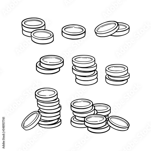 Coins pile as a symbol of wealth and luxary. Set coins stacks. Vector illustration isolated in white background