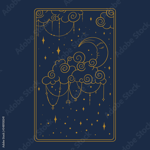 Tarot sacred golden card. Occult tarot design for oracle card covers. Vector illustration isolated in blue background