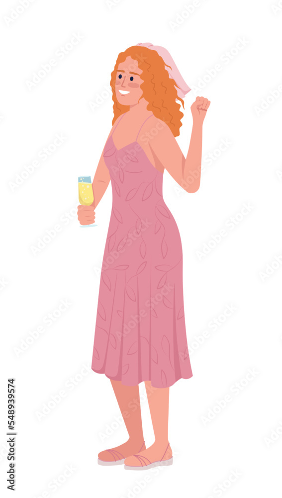 Smiling ginger haired woman with wine glass semi flat color vector character. Editable figure. Full body person on white. Simple cartoon style illustration for web graphic design and animation Smiling ginger haired woman with wine glass semi flat color vector character. Editable figure. Full body person on white. Simple cartoon style illustration for web graphic design and animation