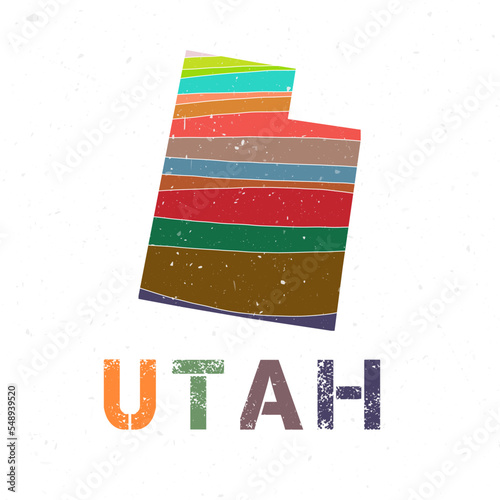 Utah map design. Shape of the us state with beautiful geometric waves and grunge texture. Appealing vector illustration. photo