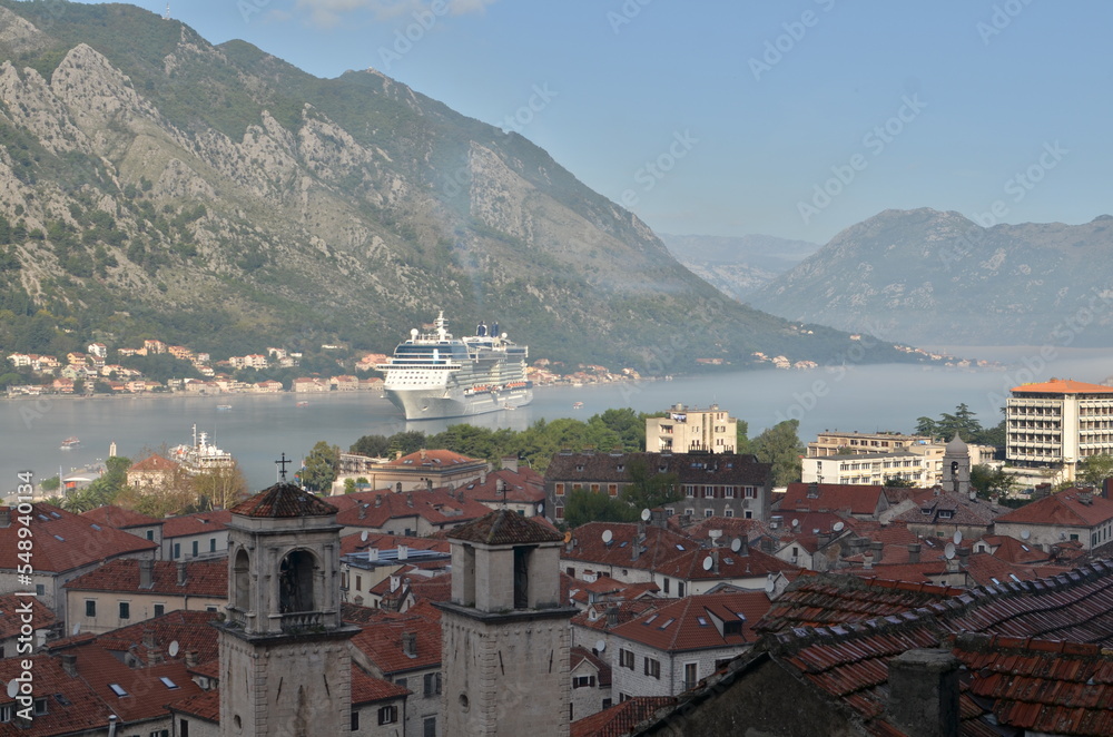Coast of Kotor Montenegro by cruise ship summer panorama