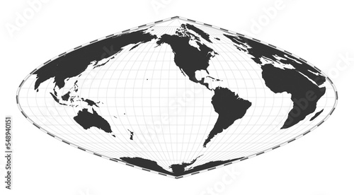 Vector world map. Craster parabolic projection. Plan world geographical map with latitude/longitude lines. Centered to 120deg E longitude. Vector illustration. photo