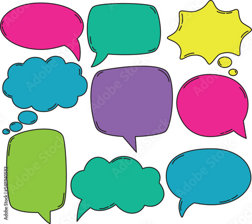 Hand drawn bright colorful speech bubble set. Collection of vector elements	