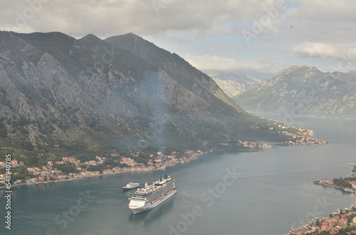 Coast of Kotor Montenegro by cruise ship summer panorama