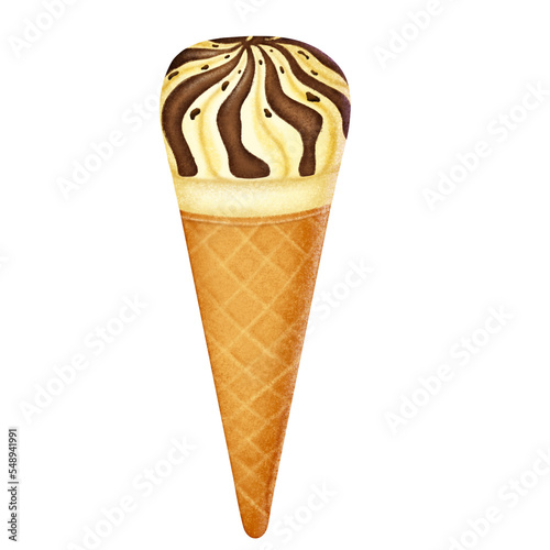 Chocolate ice cream cone isolated on transparent background 