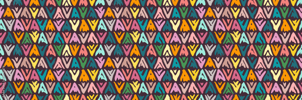 Grunge doodles pattern. Tribal simple ornament seamless pattern. Grunge ethnic background. Simple doodle pattern. Modern fabric design. 80s or 90s clothes fabric. Contemporary ornaments.