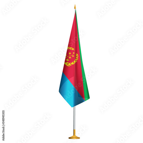 Isolated small national flag of Eritrea vector with golden flagpole.Standing miniature flag of Eritrea