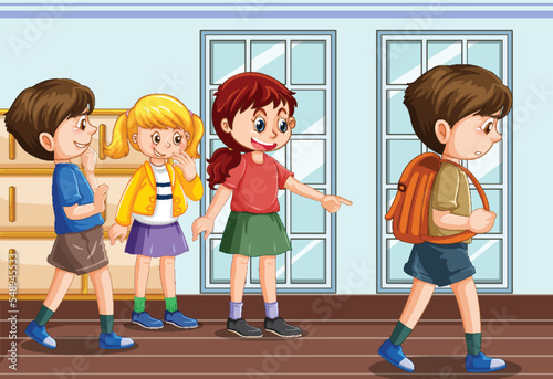 School bullying with student cartoon characters