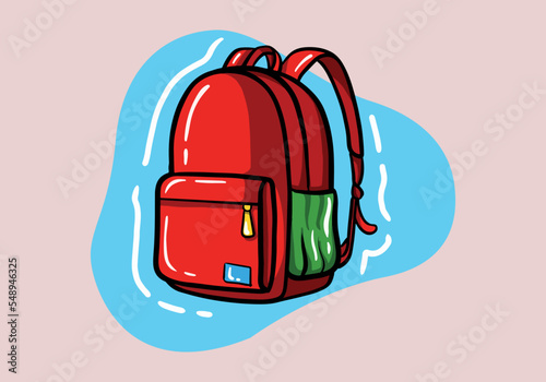 Hand drawn red Backpack, school bag. Education and back to school concept.vector icon. Cartoon minimal style.