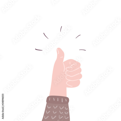 Hand with thumbs up. Good feedback. Vector like or positive comment concept