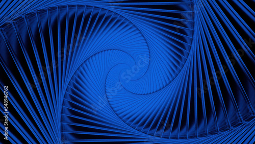 Metal golden and blue spinning spiral with hypnotic effect. Design. Colorful endless rotating spiral.