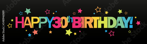 HAPPY 30th BIRTHDAY! with colorful stars on black background