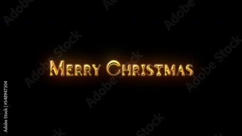 Merry Christmas tittle animation on a black background with particles.Happy New Year 2023 Greetings Card Abstract Blinking Sparkle Glitter Particle. Merry Christmas. Gold and black