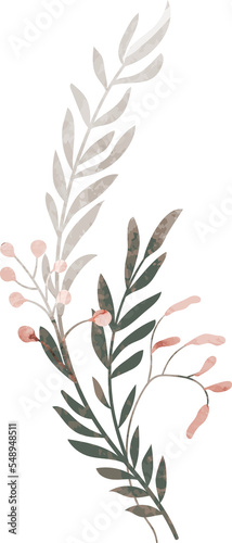 Watercolor autumn botanical foilage illustration