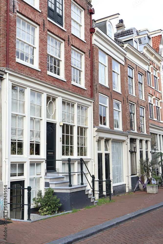 Amsterdam Prinsengracht Canal Street View with Typical House Facades, Netherlands