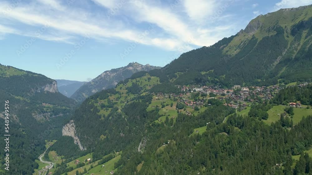Aerial of a village in the Bernese Alps, Switzerland Aerial of a village in the Bernese Alps, Switzerland