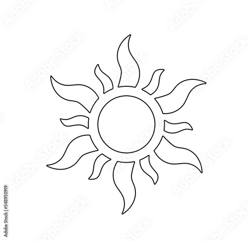 Vector isolated solar sun symbol geometric with big and small rays polar array colorless black and white contour line easy drawing