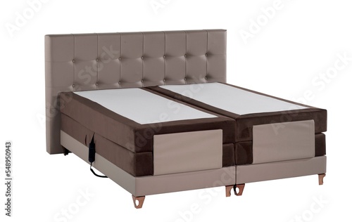bed isolated on white , mattress , brown electric boxspring , sleep products