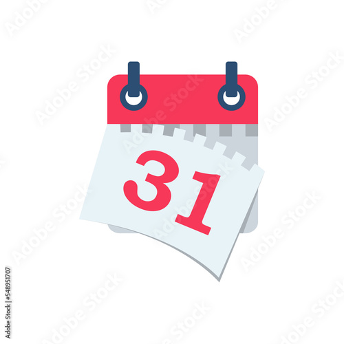 Tear off the calendar sheet. 31 is the date on the calendar. Last day of the month. Off date. Deadline concept. Template page. Vector illustration flat design. Isolated on white background.