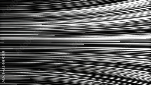 Abstract lined background with monochrome striped pattern. Motion. Narrow black and white lines moving from right to left.