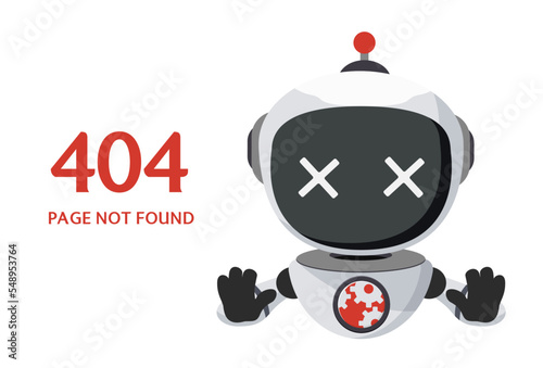 Robot error connection character vector design. Website page connection failed with digital robotic android disconnected signage elements. Vector Illustration.
