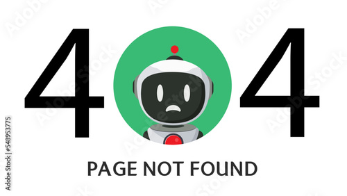 Robot 404 error vector design. Website connection failed webpage 404 with ai technology computer assistant for trouble shoot. Vector Illustration.
