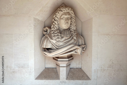 A statue of the famous 17th century diarist Samuel Pepys at the Guildhall Art Gallery in London, UK.  photo