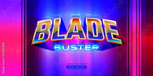 Blade buster editable text effect retro style with vibrant theme concept for trendy flyer, poster and banner template promotion