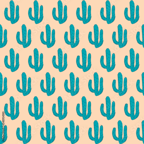 colorful seamless pattern with doodle cactuses 