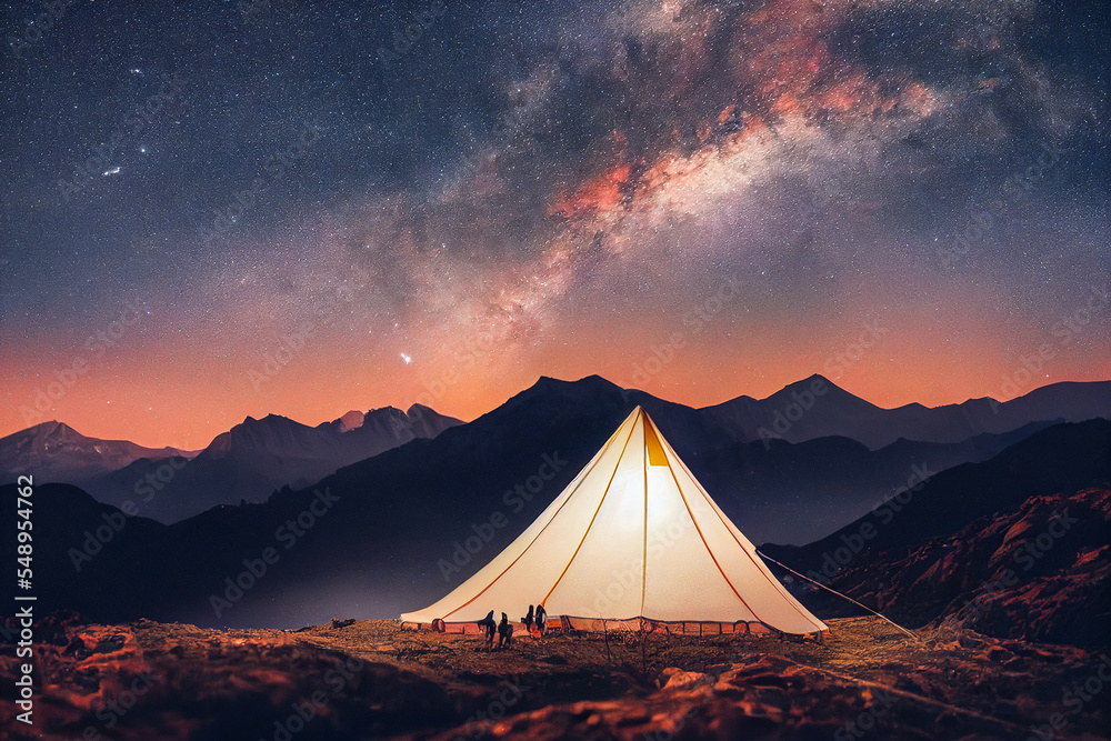 tent in the mountains at night generative ai illustration