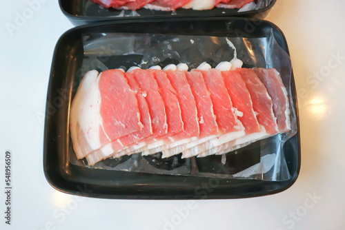raw pork or sliced pork and beef or meat