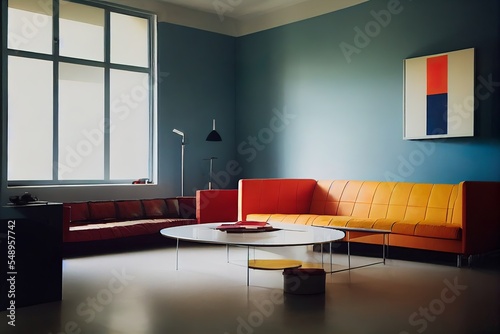 Bauhaus and minimalist style interior with geometric shapes illustration 