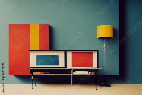 Bauhaus minimalist style interior with rational use of modern materials illustration 