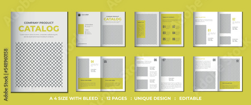 12 pages minimalist modern and creative company profile or business bifold brochure catalog design vector template