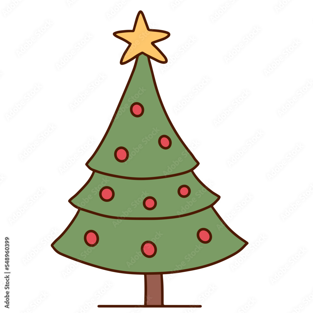 Fototapeta premium christmas tree x mas pine doodle hand drawn