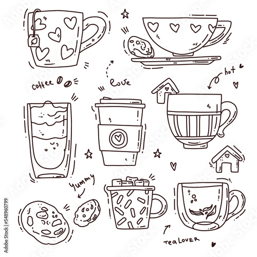 set cups of tea and coffee