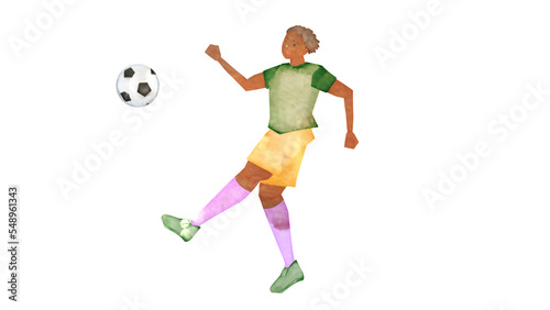 サッカーをする黒人女性の水彩風背景透過イラスト © nagamushi studio