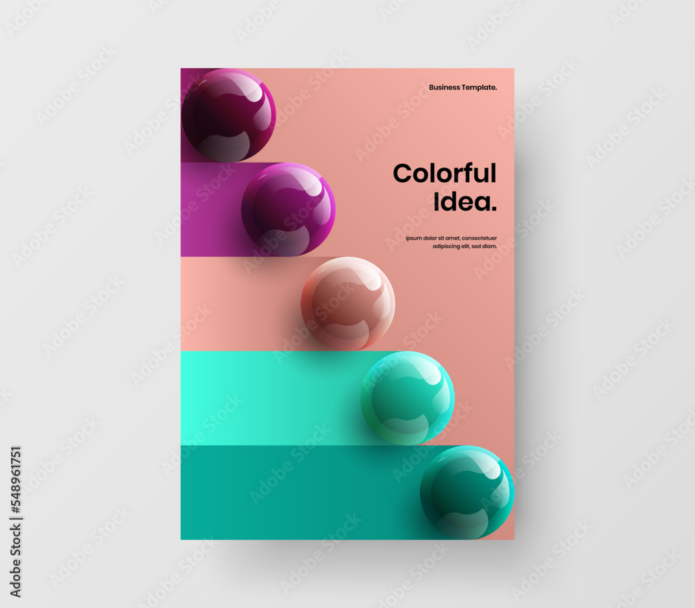 Vivid placard design vector concept. Unique 3D balls postcard layout. Vivid placard design vector concept. Unique 3D balls postcard layout.